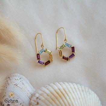 Rainbow Gemstone 18K Gold Hook Earring