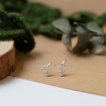 Graceful Grown Diamond 14K Gold Butterfly Stud Earrings