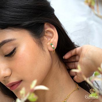 Delicate Pearl & Emerald 18K Gold Chain Earrings 