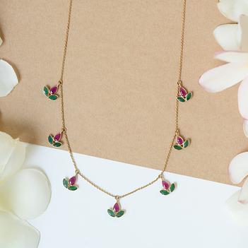 Timeless Ruby Emerald Leaf 14K Gold Chain (16 inches)