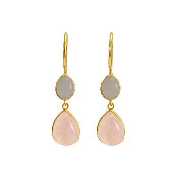 Grey Moonstone & Rose Quartz 925 Sterling Silver Drop Earrings