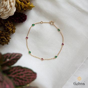 Festive Pink Sapphire & Emerald 18K Gold Bracelet (7 inches)