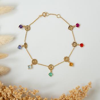 Tranquil Chakra Multi Gemstone 18K Gold Bracelet (7 Inches)