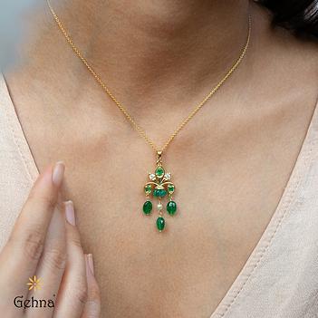 Royal Verde Emerald, Diamond & Pearl 18K Gold Pendant (without chain)