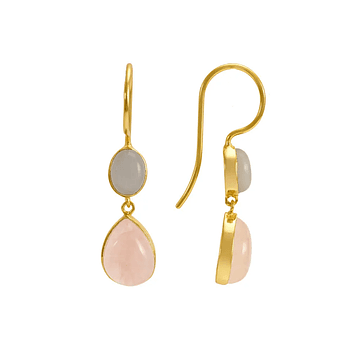 Grey Moonstone & Rose Quartz 925 Sterling Silver Drop Earrings