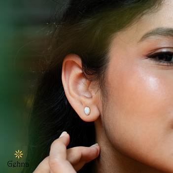 Classy Ethiopian Opal Stud 18K Gold Earrings