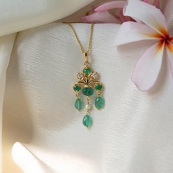 Royal Verde Emerald, Diamond & Pearl 18K Gold Pendant (without chain)