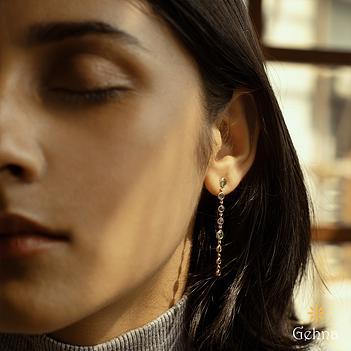 Contemporary Sapphire and Emerald 18K Gold Drop Earrings