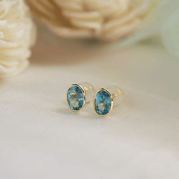 Ravishing Blue Topaz 18K Gold Stud Earrings