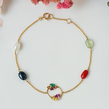 Heritage Navratna Stone 18K Gold Bracelet (7 inches)