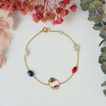 Heritage Navratna Stone 18K Gold Bracelet (7 inches)