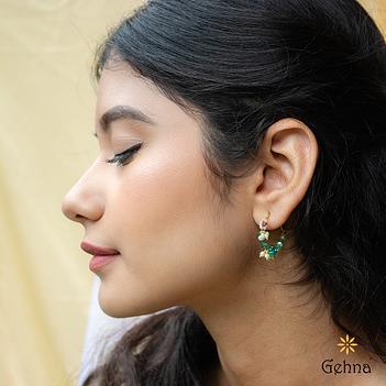 Enchanting Ruby, Emerald & Pearl 18K Gold Hoop Earring 