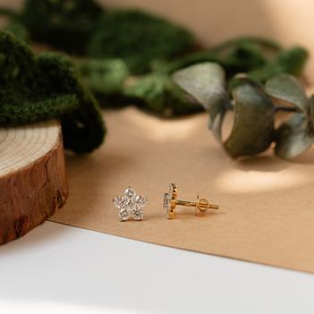 Radiant Grown Diamond 14K Gold Floral Stud Earrings