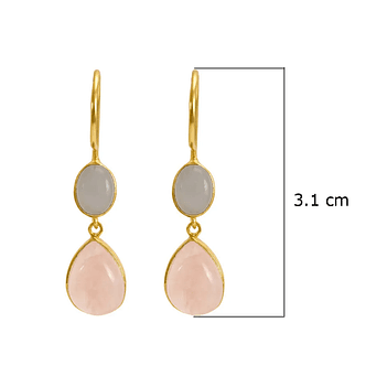 Grey Moonstone & Rose Quartz 925 Sterling Silver Drop Earrings