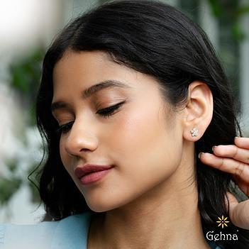 Radiant Grown Diamond 14K Gold Floral Stud Earrings