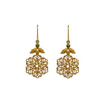 Handmade Filigree & Emerald 18K Gold Hook Earrings