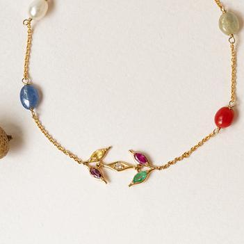 Imperial Navratna Stone 18K Gold Bracelet (7 Inches)