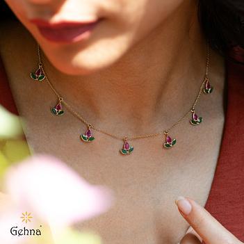 Timeless Ruby Emerald Leaf 14K Gold Chain (16 inches)