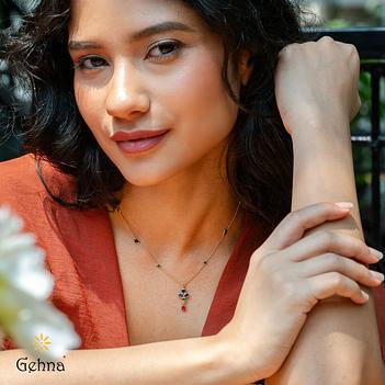 Elegant Ruby Emerald  & Sapphire Drop 14K Gold Chain (16 inches)