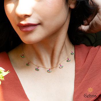 Timeless Ruby Emerald Leaf 14K Gold Chain (16 inches)