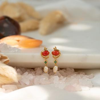 Scarlet Reverie Coral & Pearl 18K Gold Earrings