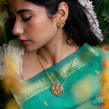 Eternal Ornate Ruby, Emerald & Diamond 22K Gold Necklace (20 Inches)