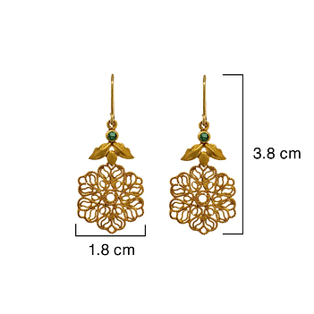 Handmade Filigree & Emerald 18K Gold Hook Earrings