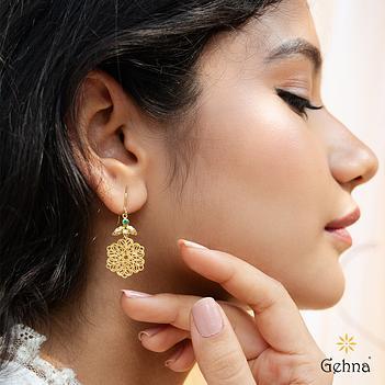Handmade Filigree & Emerald 18K Gold Hook Earrings