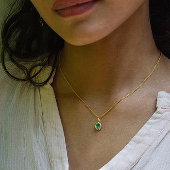 Radiant Diamond & Emerald 18K Gold Pendant (Without Chain)