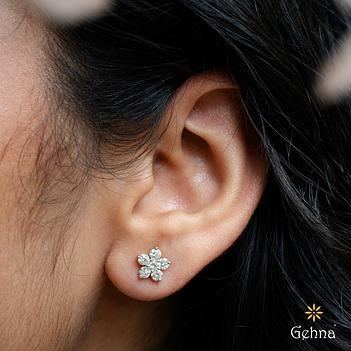Radiant Grown Diamond 14K Gold Floral Stud Earrings