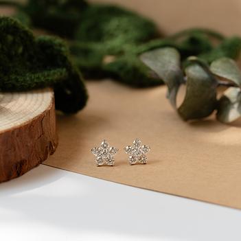 Radiant Grown Diamond 14K Gold Floral Stud Earrings