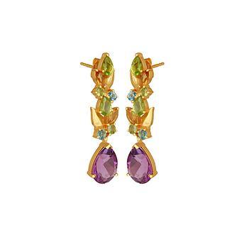 Kaleidoscopic Amethyst, Blue Topaz, Citrine & Peridot 925 Sterling Silver Drop Earrings