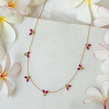 Vibrant Ruby & Peridot 14K Gold Chain (16 inches)