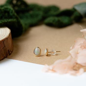 Classy Ethiopian Opal Stud 18K Gold Earrings