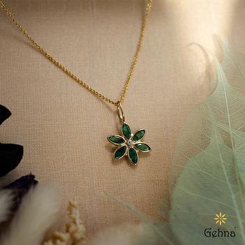 Ellora Natural Emerald 18K Gold Pendant (Without Chain)