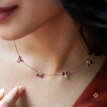 Vibrant Ruby & Peridot 14K Gold Chain (16 inches)
