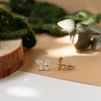 Blooming Grown Diamond 14K Gold Petal Stud Earrings