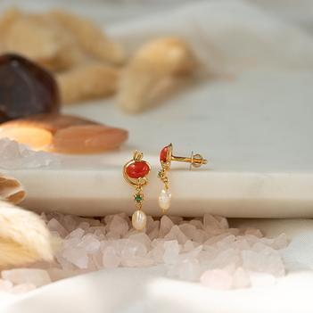 Scarlet Reverie Coral & Pearl 18K Gold Earrings