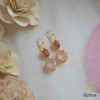 Coquettish Pink Tourmaline & Rose Quartz 18K Gold Dangle Earrings