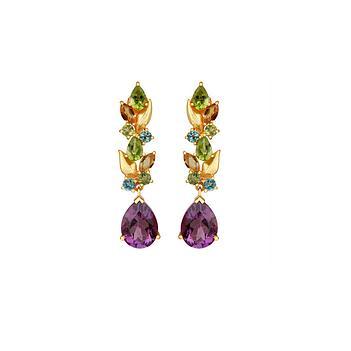 Kaleidoscopic Amethyst, Blue Topaz, Citrine & Peridot 925 Sterling Silver Drop Earrings