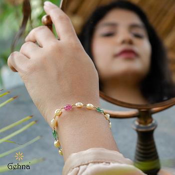 Glowing Treasures Pearl, Tourmaline & Emerald 18K Gold Bracelet (7 Inches)