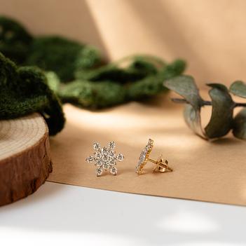 Snowflake Grown Diamond 14K Gold Stud Earrings