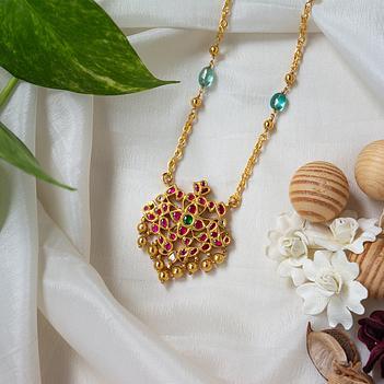 Eternal Ornate Ruby, Emerald & Diamond 22K Gold Necklace (20 Inches)