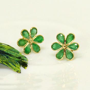 Regal Emerald & 18K Gold Stud Earrings
