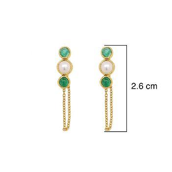 Delicate Pearl & Emerald 18K Gold Chain Earrings 