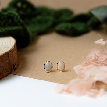 Classy Ethiopian Opal Stud 18K Gold Earrings