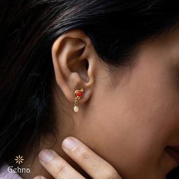 Scarlet Reverie Coral & Pearl 18K Gold Earrings