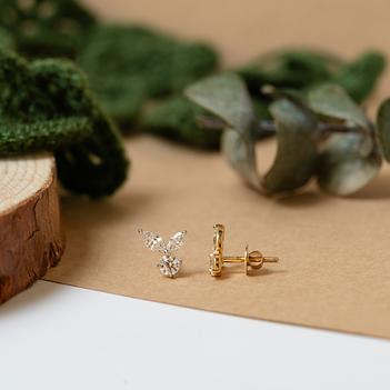 Graceful Grown Diamond 14K Gold Butterfly Stud Earrings