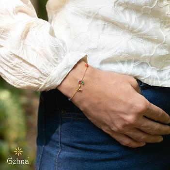 Imperial Navratna Stone 18K Gold Bracelet (7 Inches)