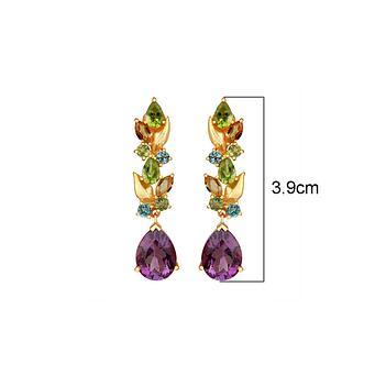 Kaleidoscopic Amethyst, Blue Topaz, Citrine & Peridot 925 Sterling Silver Drop Earrings